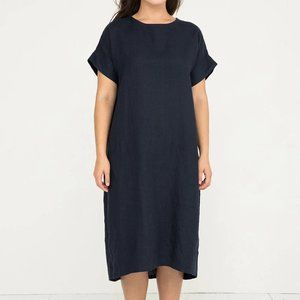 Elizabeth Suzann Georgia Midi Dress, silk, navy, 2xl